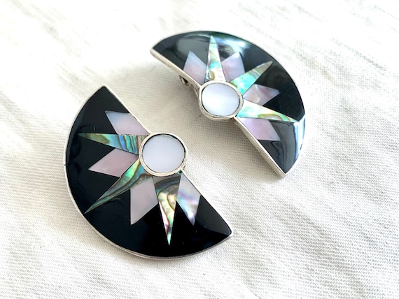 Mexican Clip On Earrings Vintage Mother of Pearl … - image 5