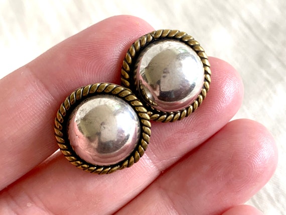 Round Mexican Mixed Metal Post Earrings Sterling … - image 5