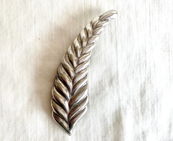 Leaf Brooch Pin Mexican Sterling Silver Feather Q… - image 2
