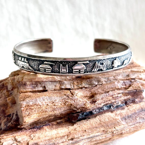 Vintage Navajo Storyteller Cuff Bracelet Signed Thomas Singer