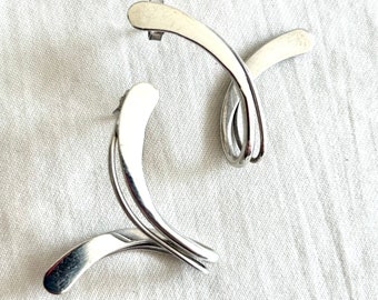 Mexican Silver Ribbon Earrings Vintage Sterling Post Ribbons Taxco Mexico Modernist Modernist Stud Dangles