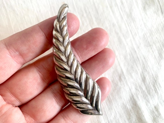 Leaf Brooch Pin Mexican Sterling Silver Feather Q… - image 4