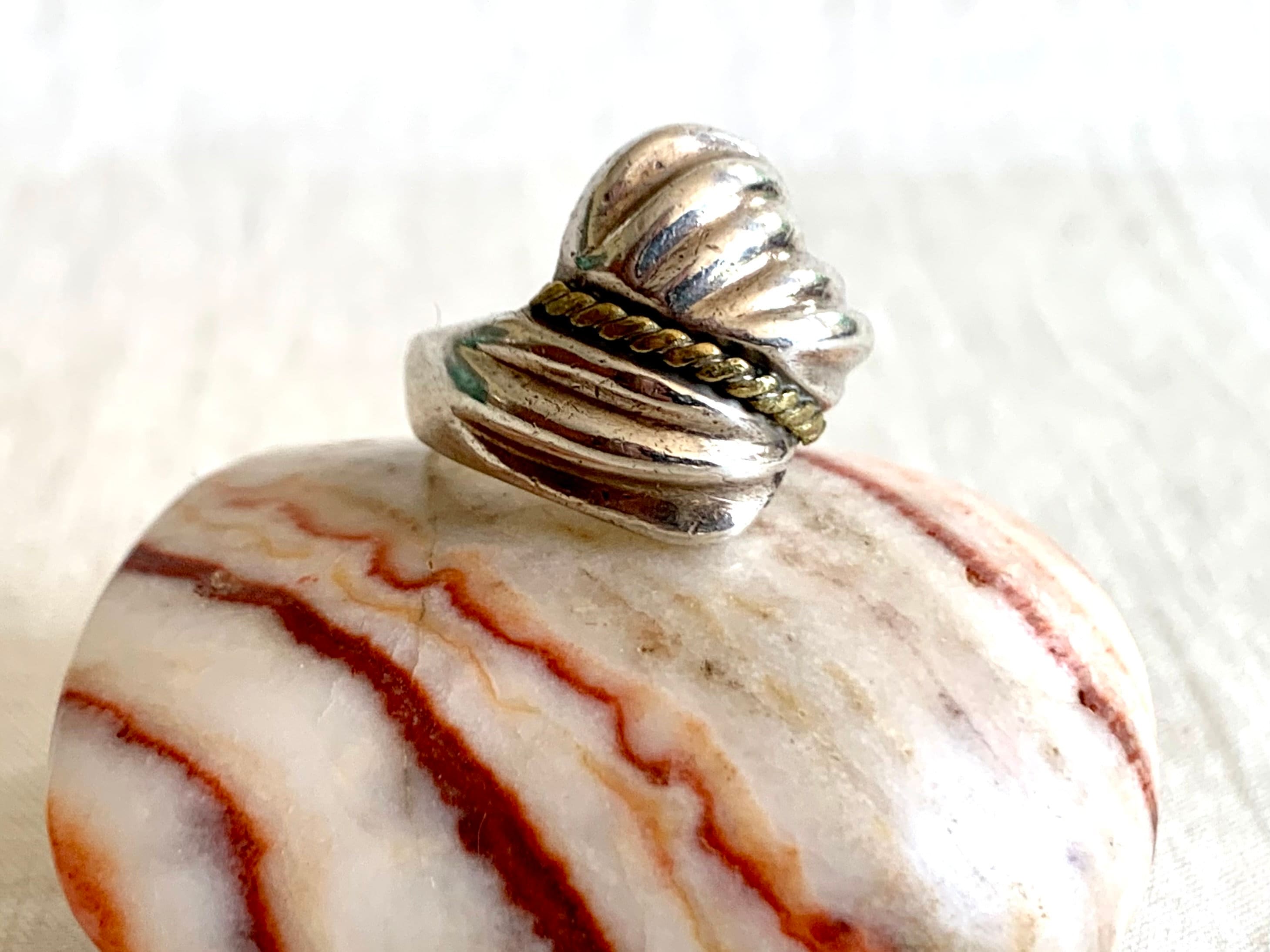 Mexican Mixed Metal Ring: Textured Sterling Silver Brass Size 6