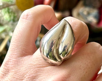 Modern Flame Ring Vintage Mexican Sterling Silver Size 8 1/2 Modernist Taxco Mexico Jewelry Abstract Super Hero Fire