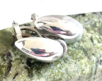 Vintage Mexican Sterling Silver Teardrop Earrings: Modernist Dome Studs