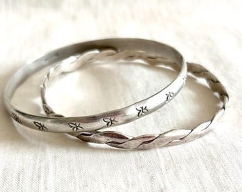 Hinged Mexican Bangle Bracelet Vintage Sterling Silver Size 7