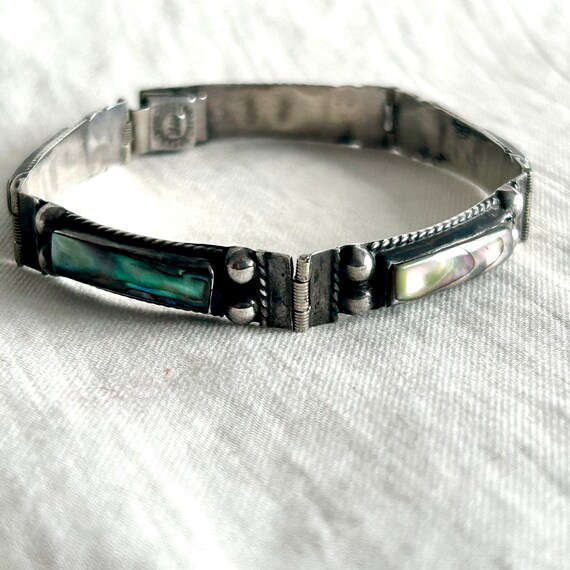 Bracelet Ancien En Argent Massif 925 Avec Nacre Abalone - Ormeau Link, Occasion