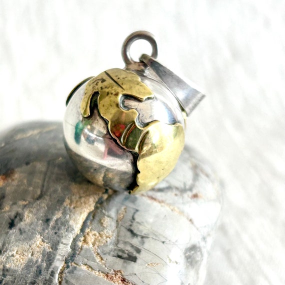 Earth Pendant Globe Chime Vintage Mixed Metal Wor… - image 9