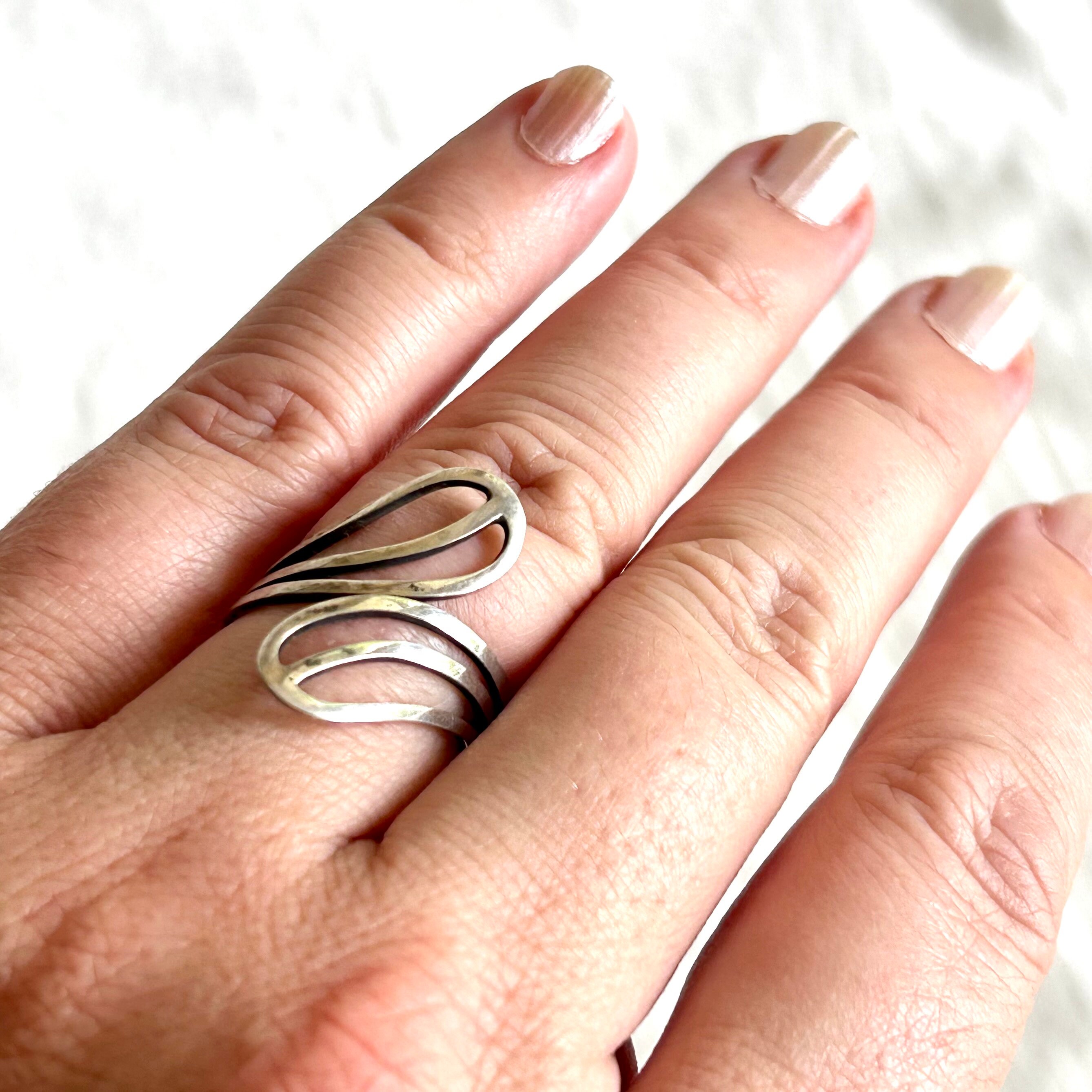 Vintage Taxco Sterling Silver Wrap Ring, Size 7.75 Modern Wire
