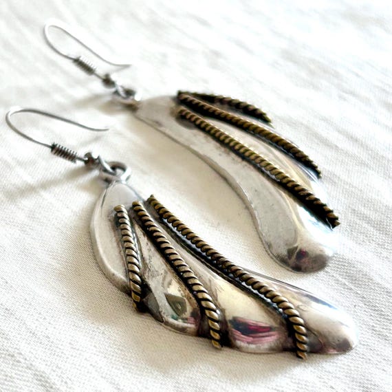 Mexican Mixed Metal Dangle Earrings Vintage Sterling Silver Taxco Jewelry