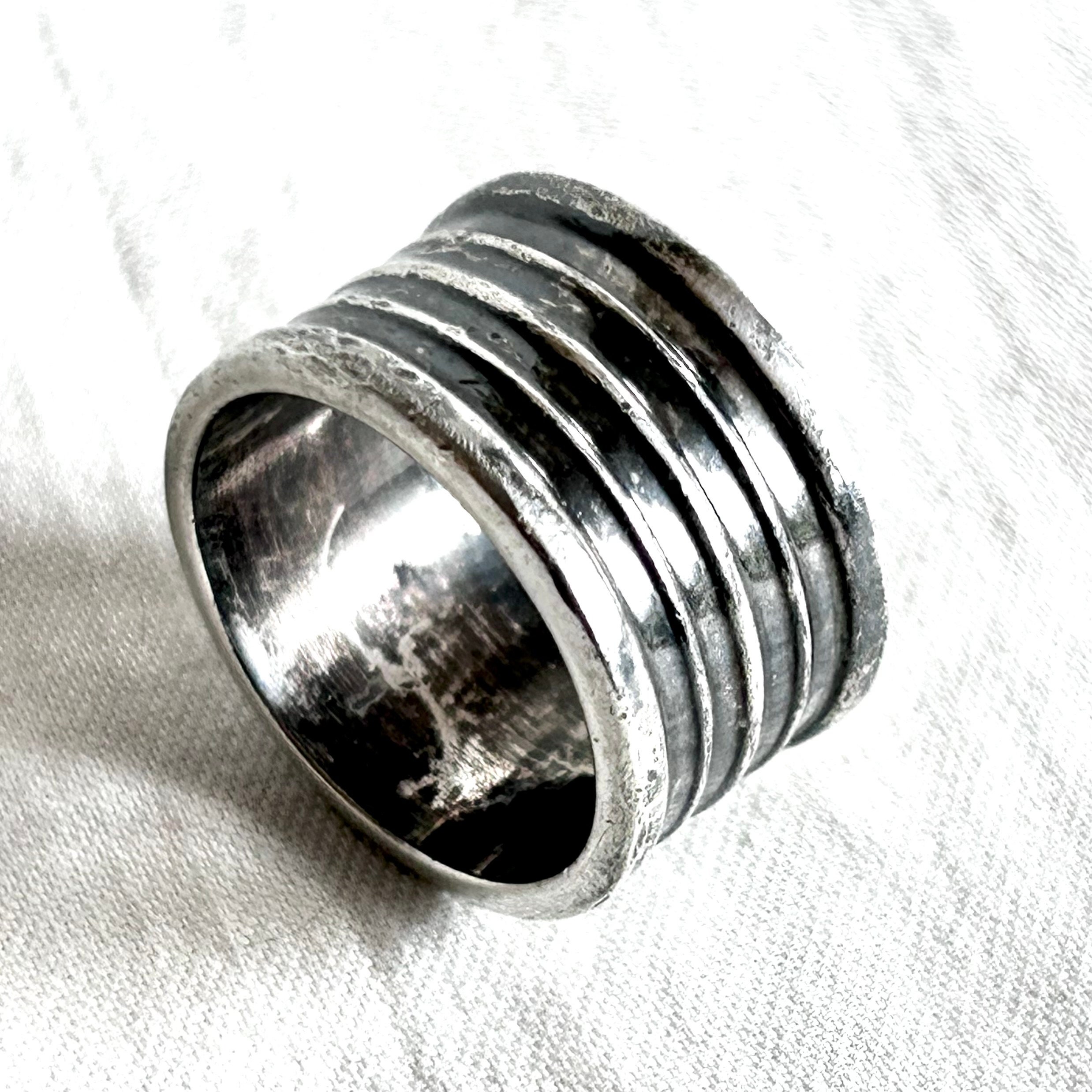 Mexican Cigar Band Vintage Wide Sterling Silver Ring Size 6 1/4