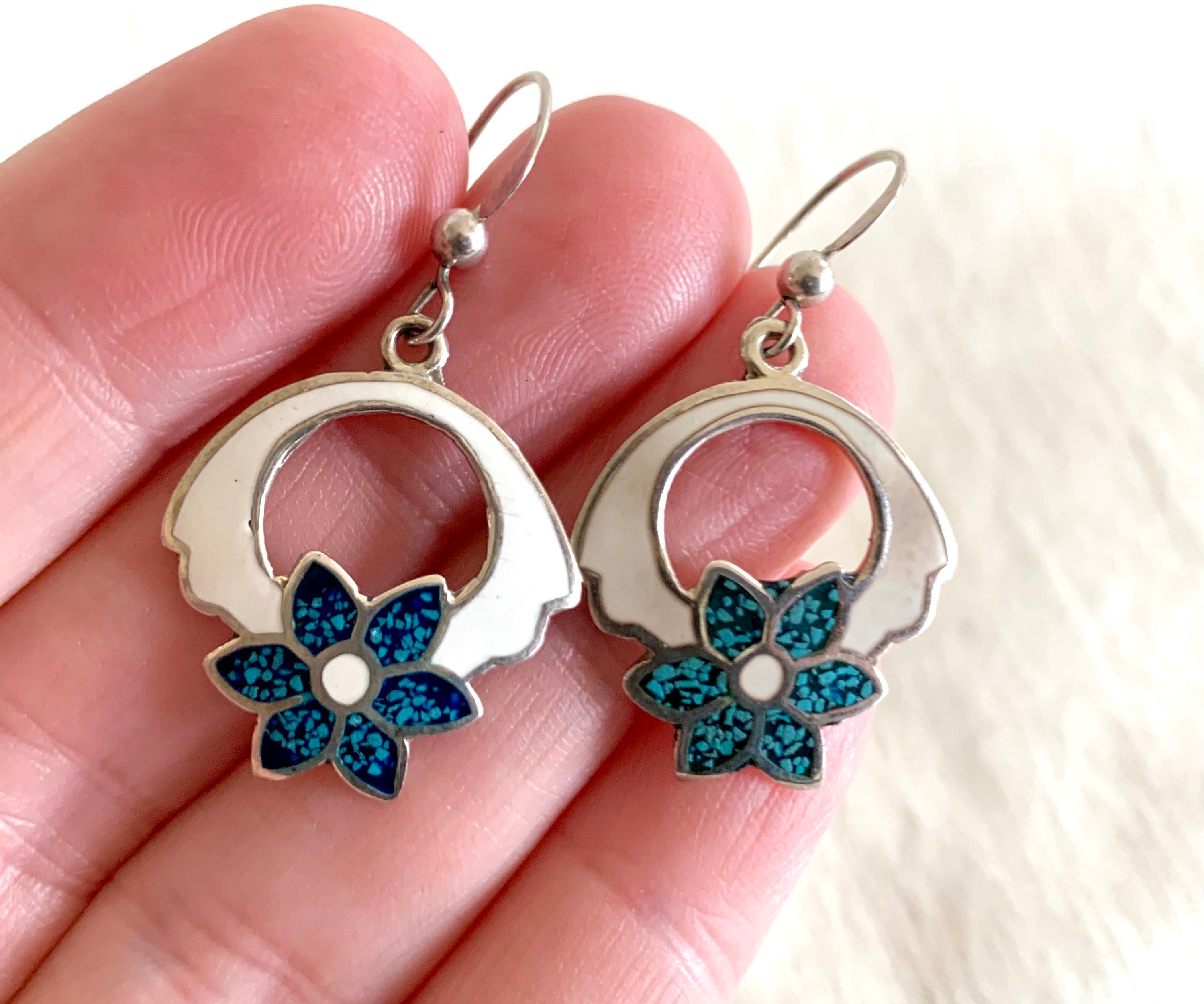 Boucles D'oreilles Alpaca Du Mexique - Poids 5,6 G - Hauteur 6 Cm