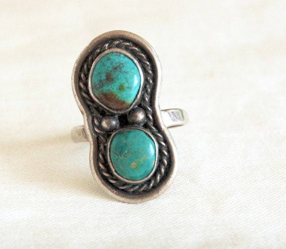 Turquoise Ring Size 7 Southwestern Double Stone Je