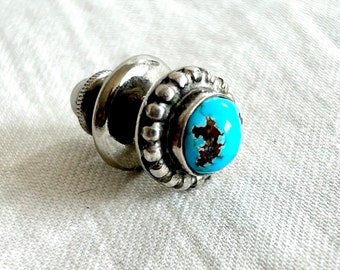 Spilla per cravatta con pepita turchese, vintage da uomo del sud-ovest, adatto per regalo rockabilly in pietra blu, argento sterling, per lui