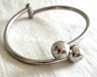Mexican Clamper Bracelet Vintage Sterling Silver Ball Orb Size 7 Modernist Jewelry Gift for Her
