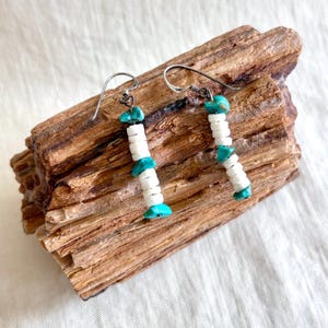 Vintage Turquoise Heishi Bead Earrings: Blue and White Southwest Dangles