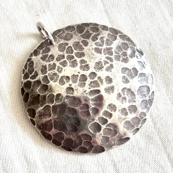 Handmade Moon Pendant Hammered Sterling Silver Di… - image 1