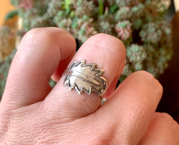 Mexican Leaf Ring Vintage Adjustable Sterling Sil… - image 3