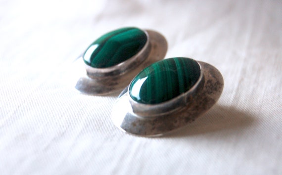 Malachite Post Earrings Vintage Southwestern Gree… - image 2