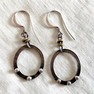 Dangle Hoop Earrings Sterling Silver Hoops Artisan Dangles Bead Drops Vintage Everyday Jewelry