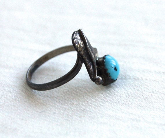 Turquoise Ring Sterling Silver Size 5 Vintage Sou… - image 2