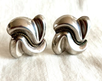 Mexican Sterling Silver Clip On Earrings Large Mixed Metal Clips Modernist Taxco Mexico Square Draped Statement Jewelry