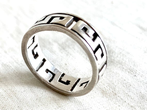Greek Key Design Ring Band Vintage Sterling Silve… - image 2