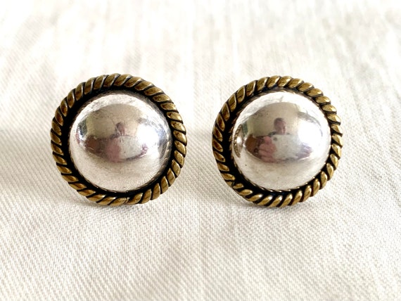 Round Mexican Mixed Metal Post Earrings Sterling … - image 1