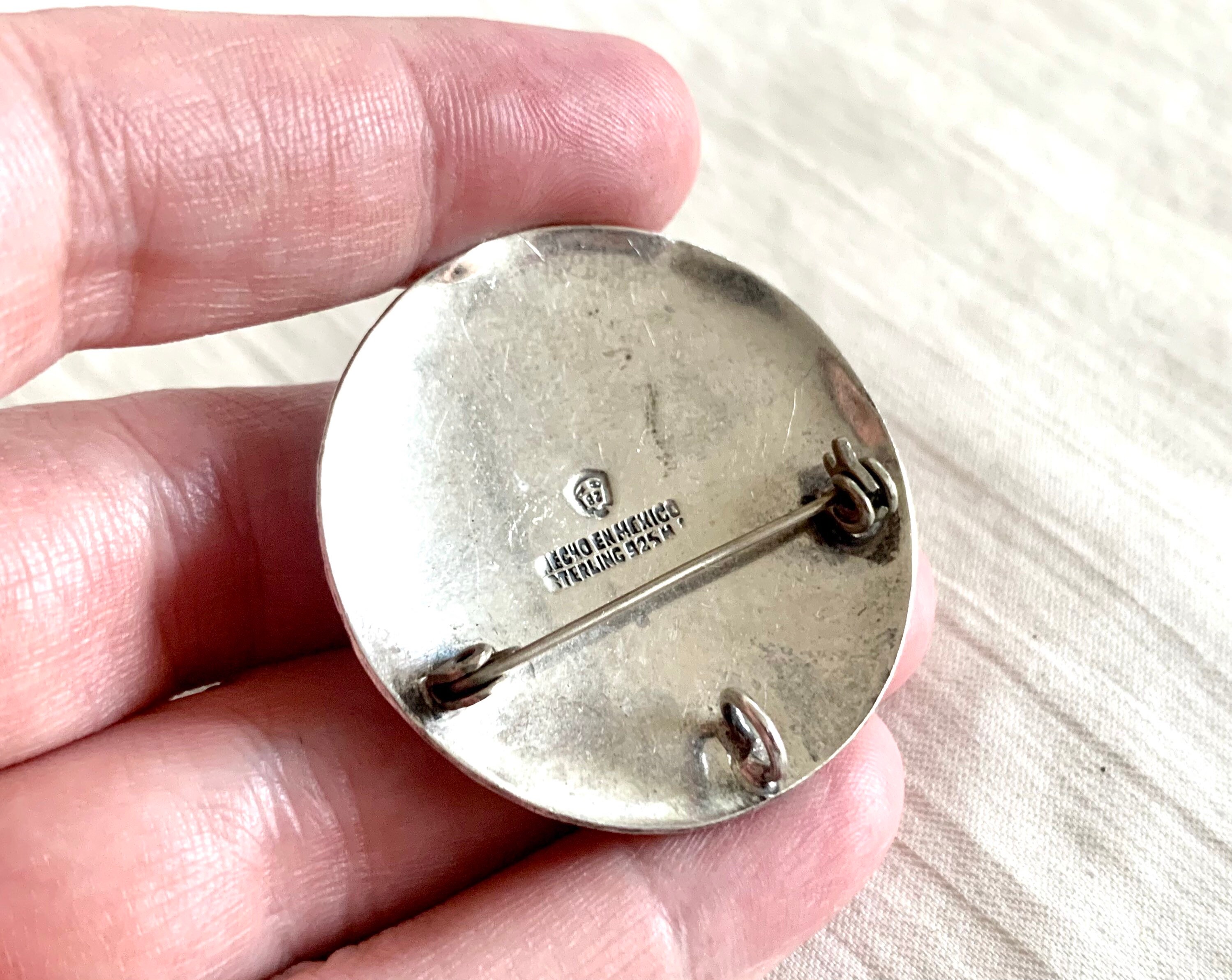 Broche Vintage En Argent Sterling - Tête Inspirée Des Aztèques (Mexique, Années 50/60) - Occasion