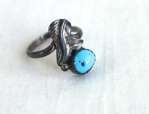 Turquoise Ring Sterling Silver Size 5 Vintage Sou… - image 1