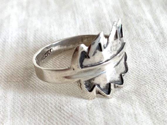 Mexican Leaf Ring Vintage Adjustable Sterling Sil… - image 2