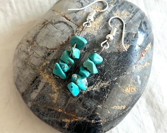 Turquoise Nugget Dangle Earrings Vintage Dangles Southwestern Blue Stone Drops Western Jewelry