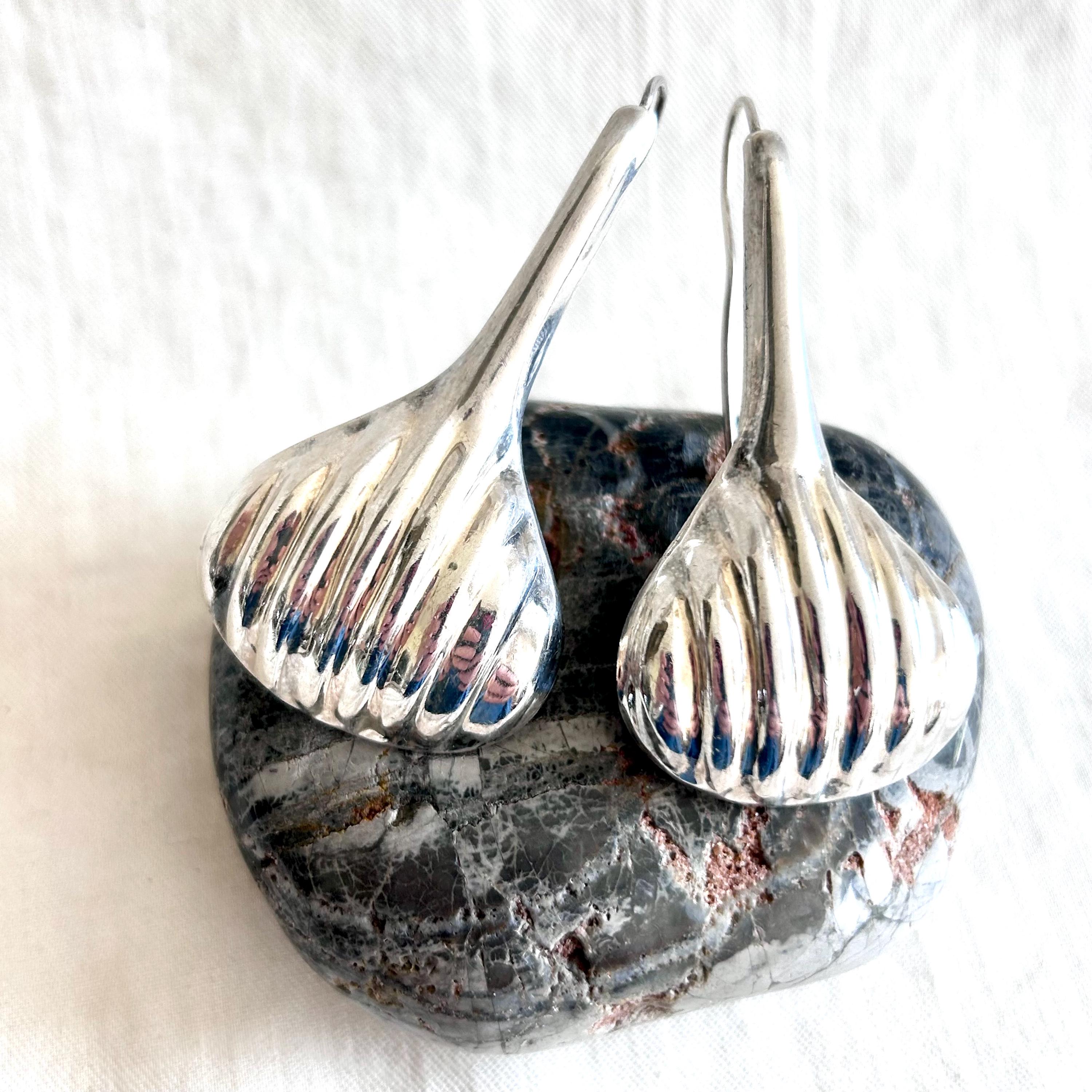 Large Mexican Sterling Silver Drop Earrings: Modernist Taxco