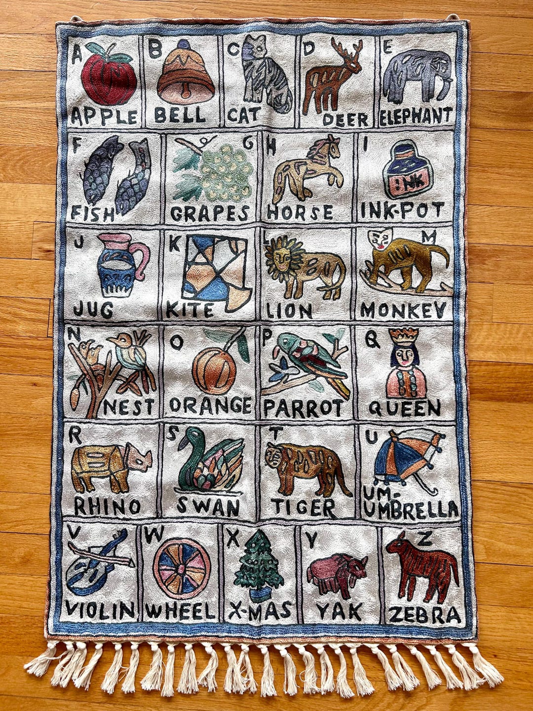 Wall Hanging Using Alphabet Rocks Embroidered ABC Alphabet Wall Hanging Vintage Kashmiri Nursery Decor ...