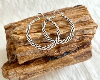 Braided Hoop Earrings Sterling Silver Infinity Hoops Woven Braids Vintage Modern Western Everyday Jewelry