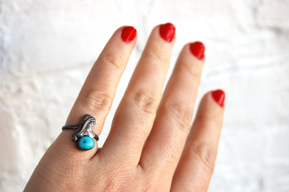 Turquoise Ring Sterling Silver Size 5 Vintage Sou… - image 3
