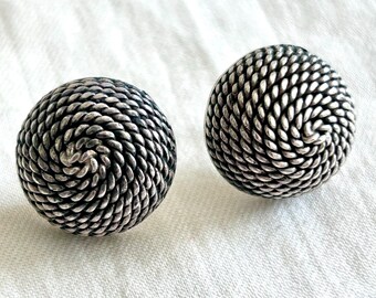 Spiral Rope Dome Post Earrings Vintage Mexican Sterling Silver Pierced Studs Button Posts Round Taxco Mexico Modern Western Cowgirl Jewelry