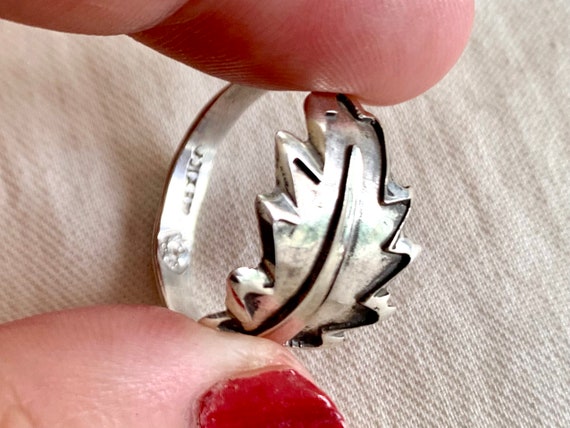 Mexican Leaf Ring Vintage Adjustable Sterling Sil… - image 4