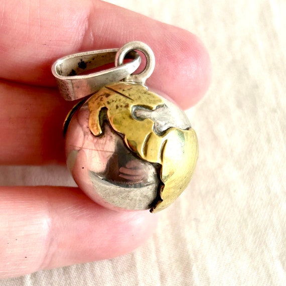 Earth Pendant Globe Chime Vintage Mixed Metal Wor… - image 5