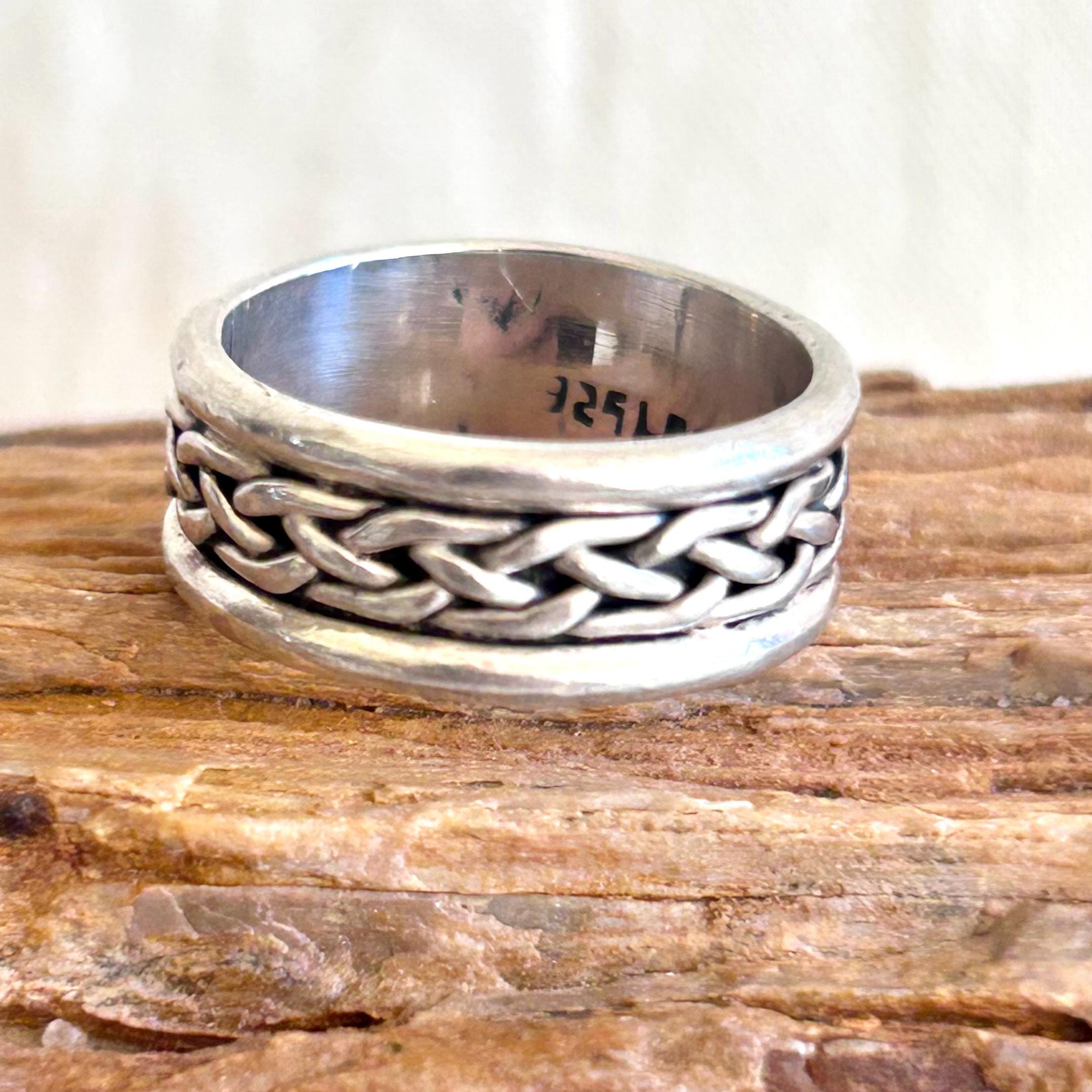Braided Mexican Ring Band Size 6 Vintage Sterling Silver Woven