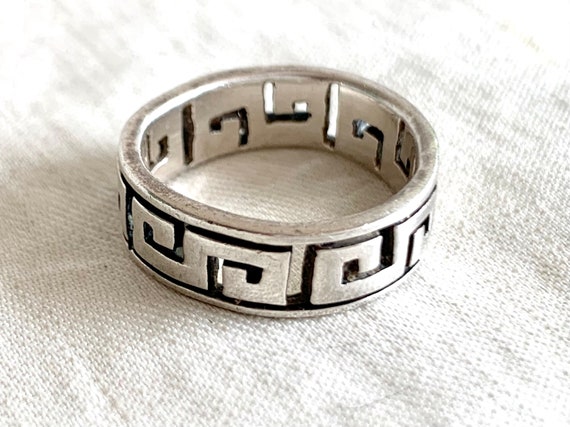 Greek Key Design Ring Band Vintage Sterling Silve… - image 6