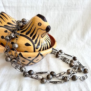 Vintage Guatemalan Wedding Bead Necklace Silver Tone Beads 66 Inch Long Chain Traditional Jewelry Sphere Ball Orbs