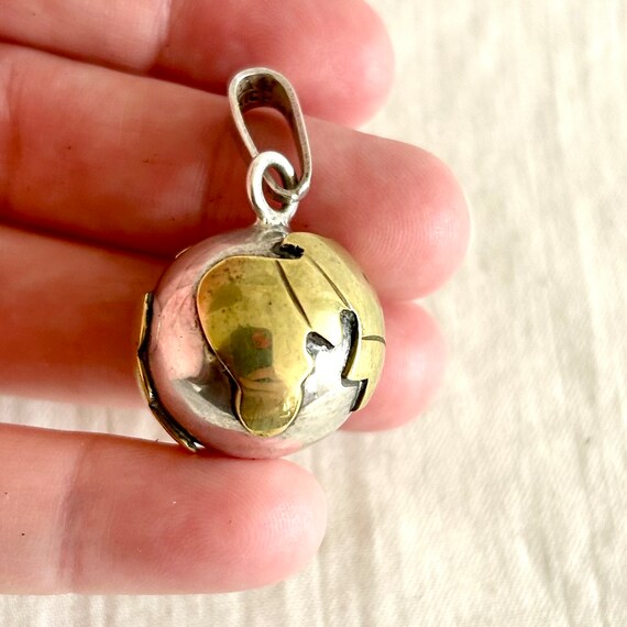 Earth Pendant Globe Chime Vintage Mixed Metal Wor… - image 8