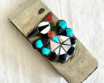 Southwestern Money Clip Vintage Peyote Bird Turquoise Onyx Mother of Pearl Red Coral Western Rockabilly Wallet