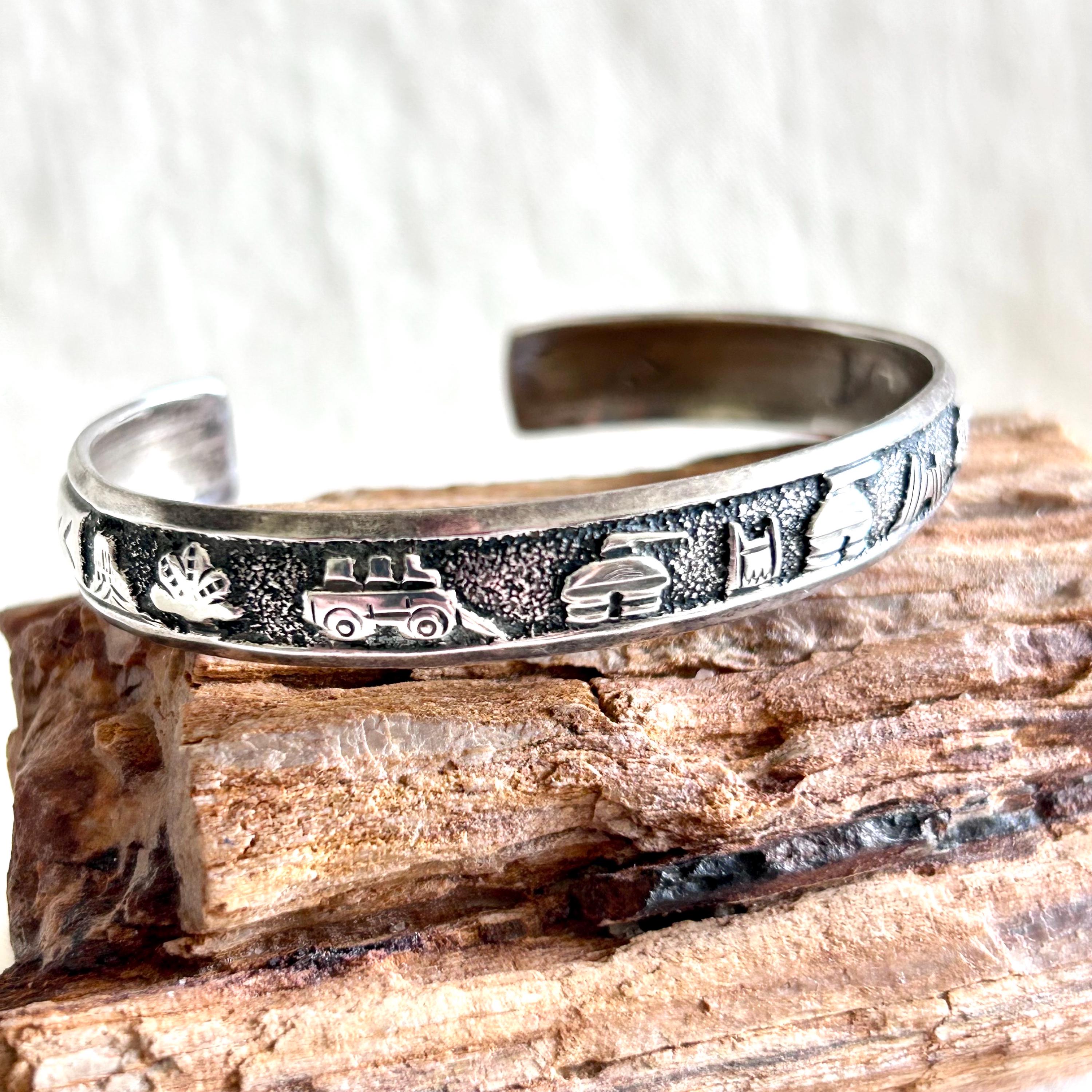 Vintage Navajo Storyteller Cuff Bracelet Signed Thomas Singer