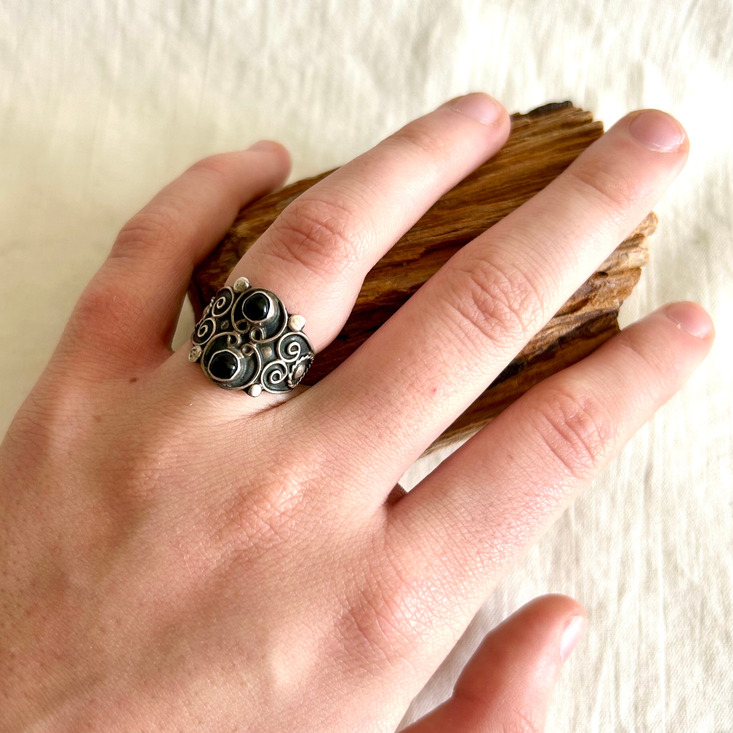 vintage Mexico◯onyx one ring◯ 925 Sterling Silver Vintage Mexico Real Black Onyx Signet
