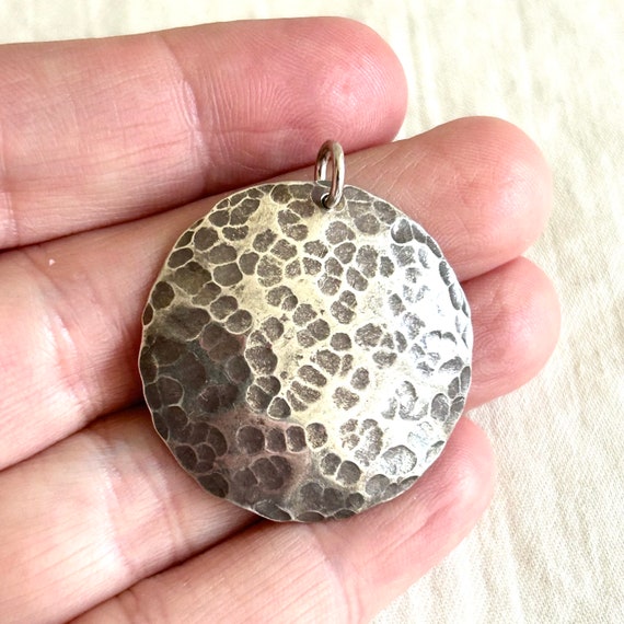 Handmade Moon Pendant Hammered Sterling Silver Di… - image 4