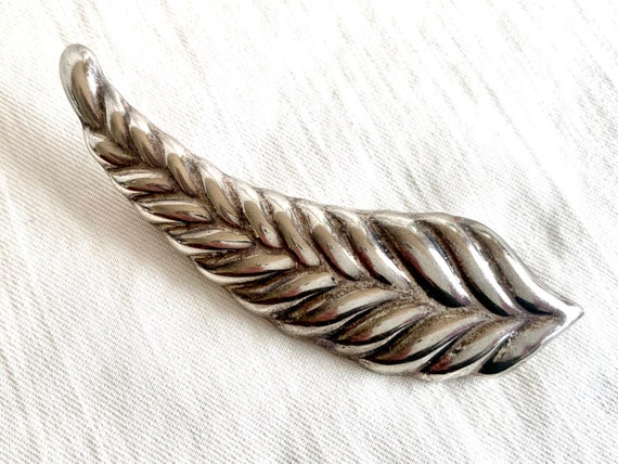 Leaf Brooch Pin Mexican Sterling Silver Feather Q… - image 7