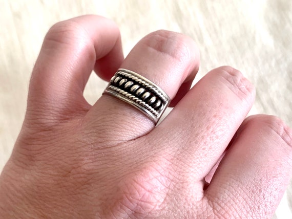 Braided Sterling Silver Ring Band Wide Modernist … - image 2