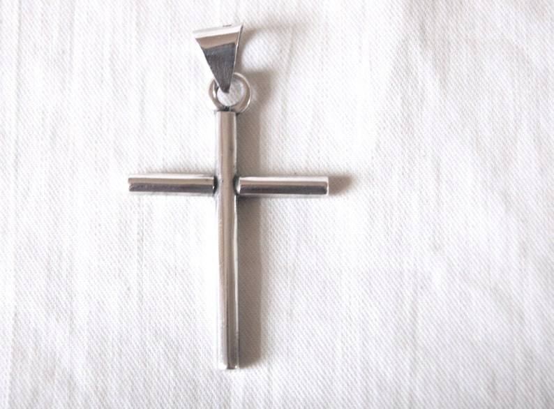 Mexican Cross Pendant Vintage Large Sterling Silver Cross Necklace Modern Taxco Mexico Minimalist Jewelry